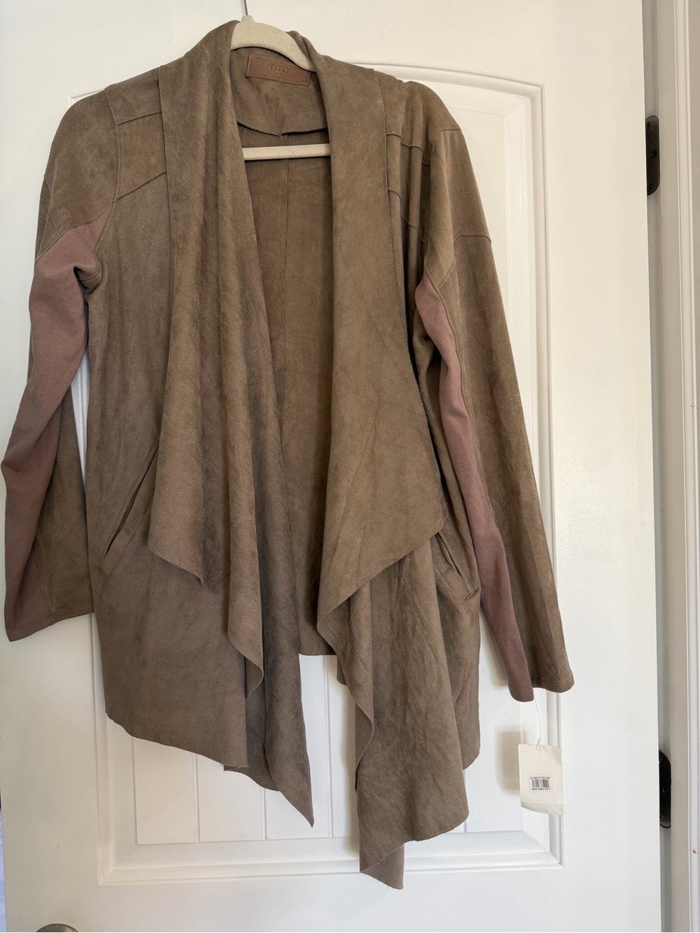 Blank NYC Taupe Jacket in a Soft Buttery Washable Suede like fabric